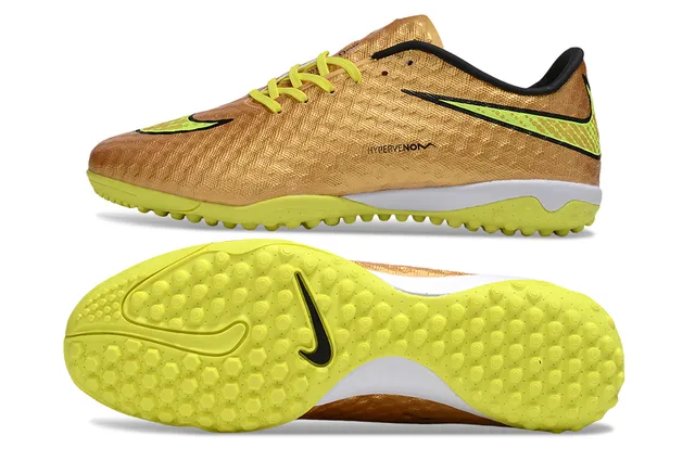 Nike Hypervenom Sapatos de futebol Turf com upper texturizado em amarelo dourado metálico e acentos neon 6