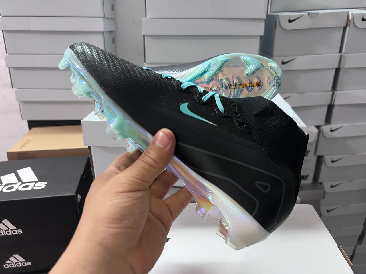 Nike Mercurial Superfly أحذية كرة القدم السوداء الفيروزية البراقة للأرضية الصلبة 5