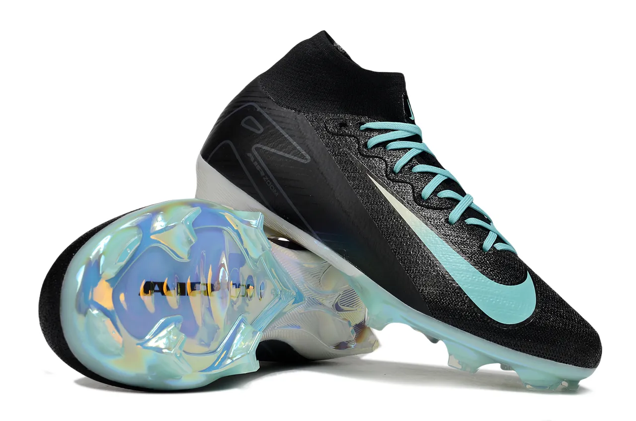 Nike Mercurial Superfly أحذية كرة القدم السوداء الفيروزية البراقة للأرضية الصلبة 16
