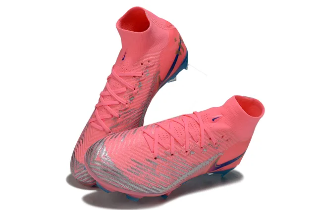 Nike Mercurial Superfly Tênis de futebol rosa azul gola alta tipo meias gramado firme 2