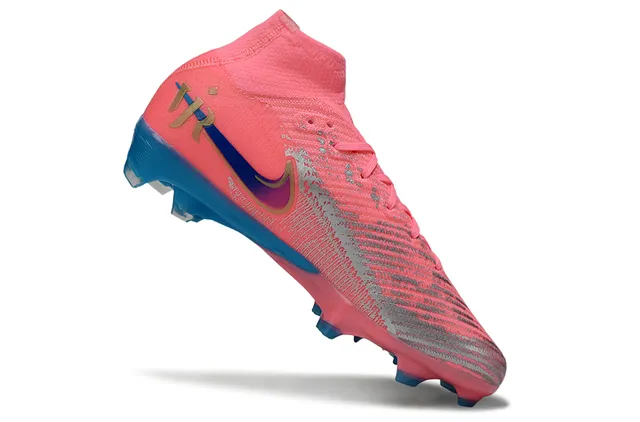Nike Mercurial Superfly Tênis de futebol rosa azul gola alta tipo meias gramado firme 3