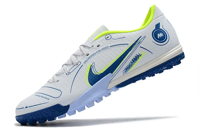 Nike Mercurial Turf 白色 蓝色 霓虹酸橙 Turf 足球鞋 3