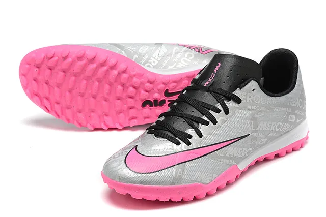 Nike Mercurial Vapor Silver Pink Low-Cut Synthetic Upper Repeated Graphic Print Turf Soccer Shoes 7