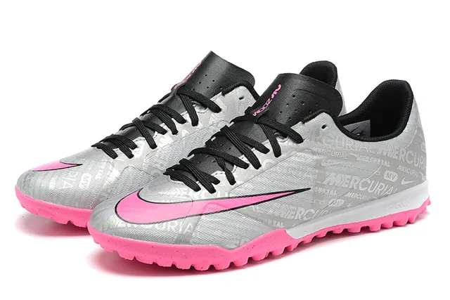 Nike Mercurial Vapor Silver Pink Low-Cut Synthetic Upper Repeated Graphic Print Turf Soccer Shoes 8