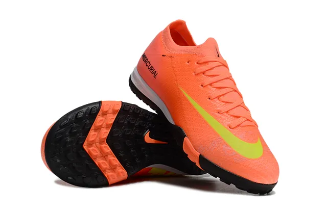 Nike Orange Green Low-Cut Knit Upper Neon Lime Swoosh Accent Indoor Soccer Shoes 2
