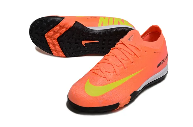 Nike Orange Green Low-Cut Knit Upper Neon Lime Swoosh Accent Indoor Soccer Shoes 3