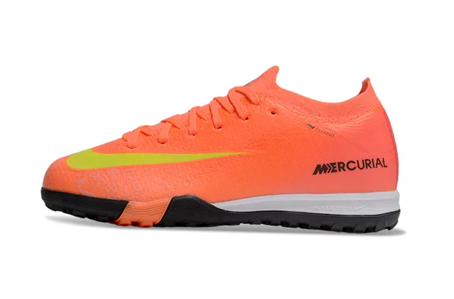 Nike Orange Green Low-Cut Knit Upper Neon Lime Swoosh Accent Indoor Soccer Shoes 6