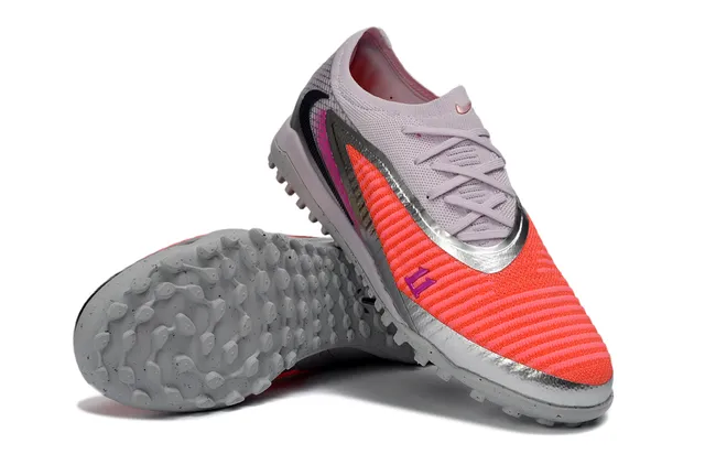 Nike برتقالي وردي محبوك علوي عاكس فضي Swoosh عشب صناعي كرة القدم أحذية 3