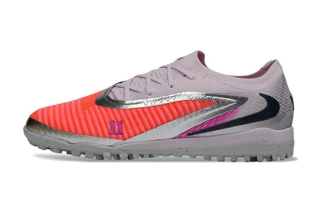 Nike برتقالي وردي محبوك علوي عاكس فضي Swoosh عشب صناعي كرة القدم أحذية 8