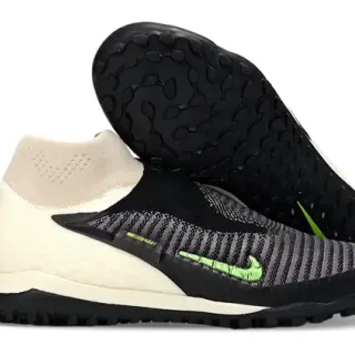 Nike Phantom GT Beige Black Sapatos de futebol turf com upper de malha ajustável em meia e overlay sintético