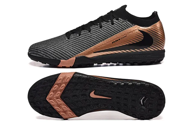 Nike Phantom GT Sapatos de futebol com upper preto dourado em malha, acentos metálicos cobre, para gramado 9
