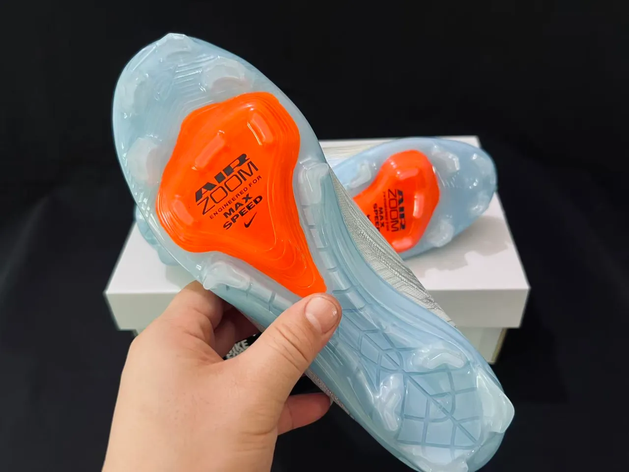 Nike Phantom GT Azul Laranja Flyknit Upper Colarinho Baixo Superfície Firme Sapatos de Futebol 9