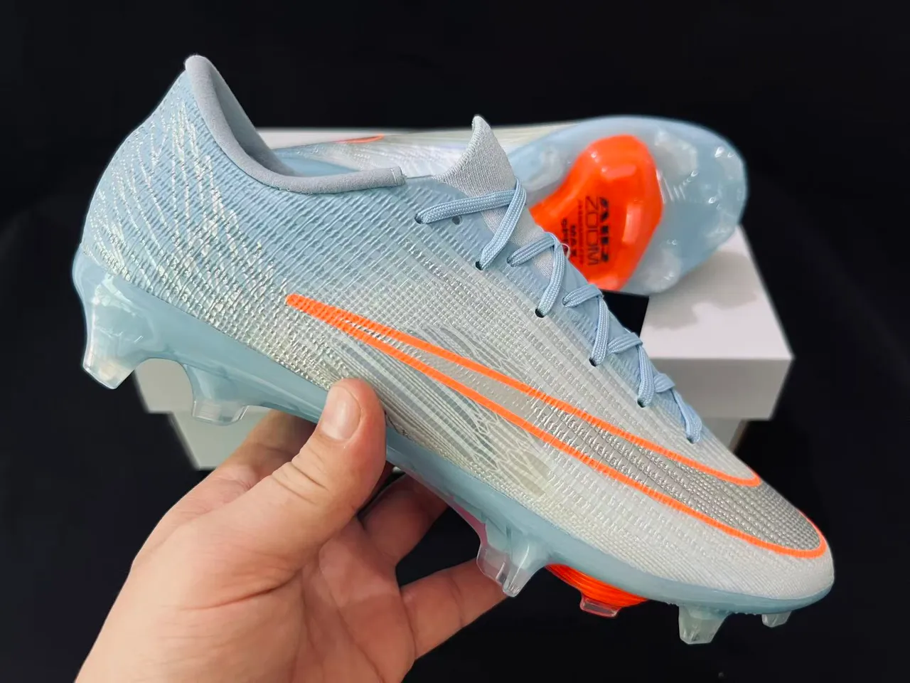 Nike Phantom GT Azul Laranja Flyknit Upper Colarinho Baixo Superfície Firme Sapatos de Futebol 13