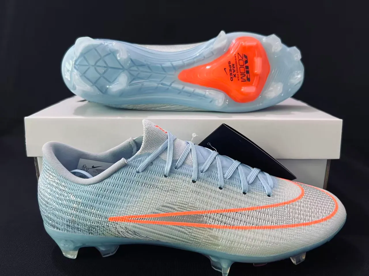 Nike Phantom GT Azul Laranja Flyknit Upper Colarinho Baixo Superfície Firme Sapatos de Futebol 14