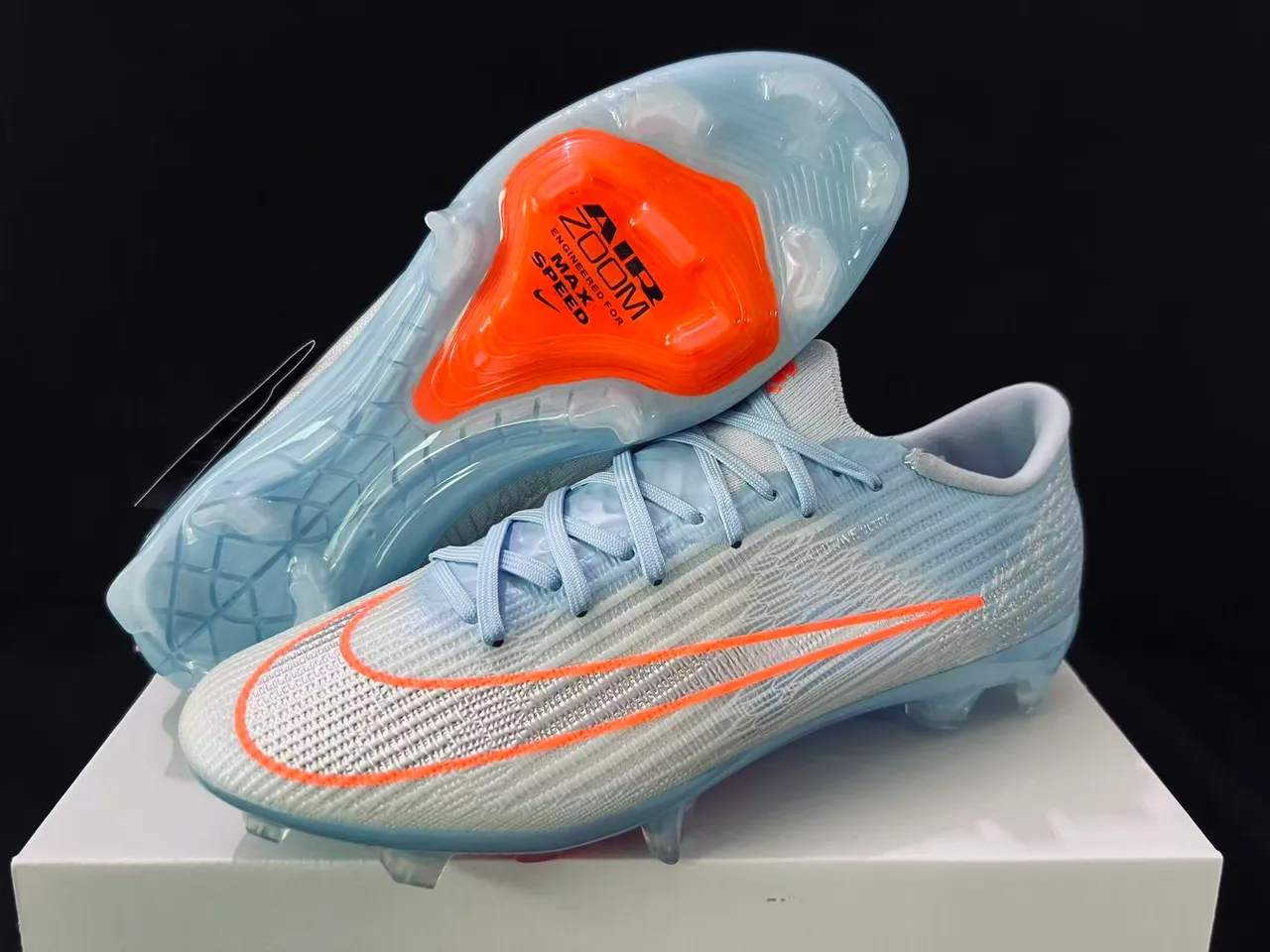 Nike Phantom GT Azul Laranja Flyknit Upper Colarinho Baixo Superfície Firme Sapatos de Futebol 15