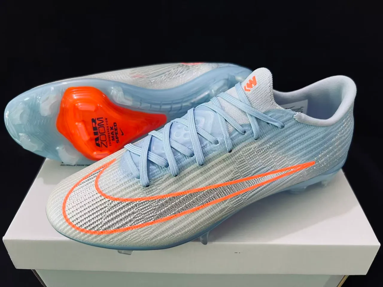 Nike Phantom GT Azul Laranja Flyknit Upper Colarinho Baixo Superfície Firme Sapatos de Futebol 16