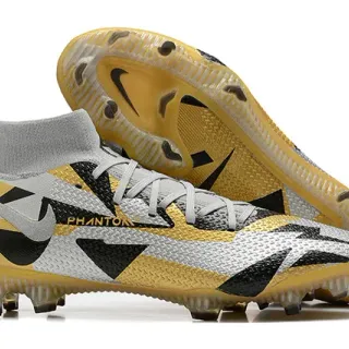 Nike Phantom GT Gold Black High-Cut Sock-Fit Collar Chaussures de football sur terrain ferme