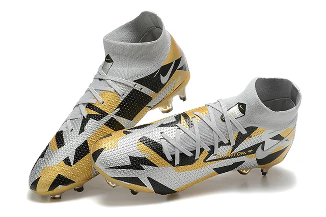 Nike Phantom GT Gold Black हाई-कट सोक-फिट कॉलर फर्म-ग्राउंड फुटबॉल जूते 2