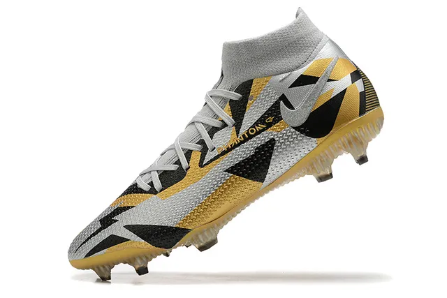 Nike Phantom GT Gold Black हाई-कट सोक-फिट कॉलर फर्म-ग्राउंड फुटबॉल जूते 4