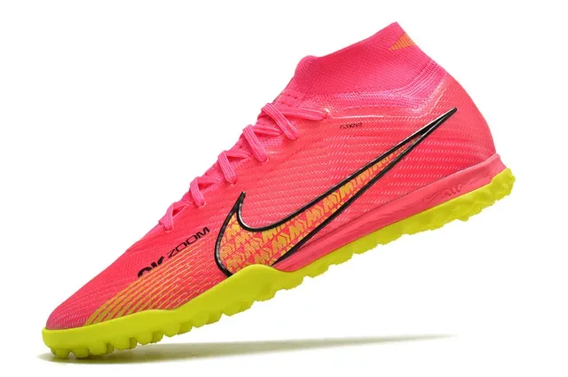 Nike Phantom GT 粉色黄色 高帮 袜套式 针织上层 草地足球鞋 3