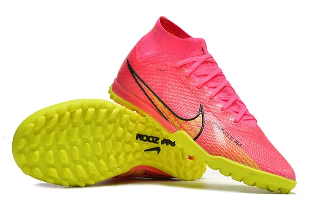 Nike Phantom GT 粉色黄色 高帮 袜套式 针织上层 草地足球鞋 4