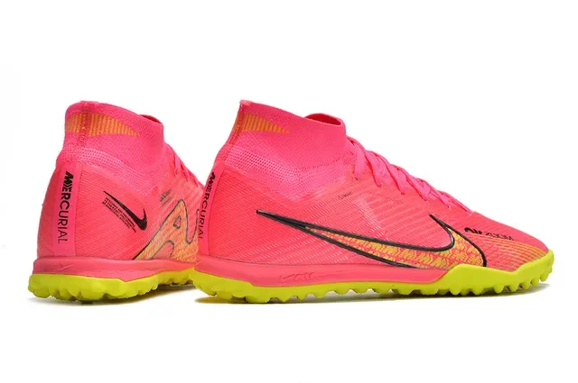 Nike Phantom GT 粉色黄色 高帮 袜套式 针织上层 草地足球鞋 5