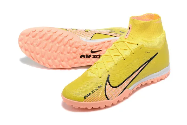 Nike Phantom GT Yellow Orange High-Top Sock-Fit Flyknit Upper Turf Soccer Shoes 7