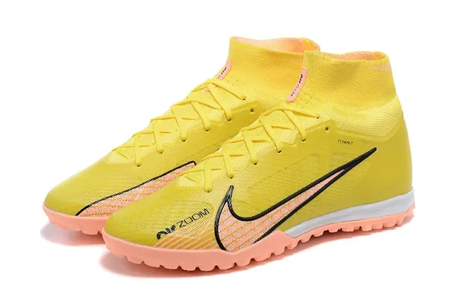 Nike Phantom GT Yellow Orange High-Top Sock-Fit Flyknit Upper Turf Soccer Shoes 8