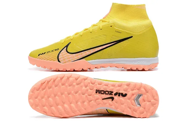 Nike Phantom GT Yellow Orange High-Top Sock-Fit Flyknit Upper Turf Soccer Shoes 9