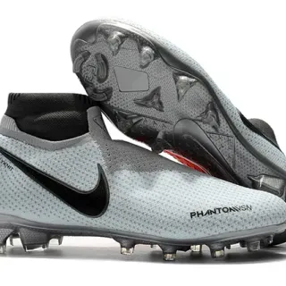 Nike Phantom VSN Gray Black Sock-Fit Collar Perforated Flyknit Upper Firm-Ground Soccer Shoes