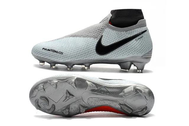 Nike Phantom VSN Cinza Preto Colar de Meia Perfurado Flyknit Superior Sapatos de Futebol para Campo Firme 2