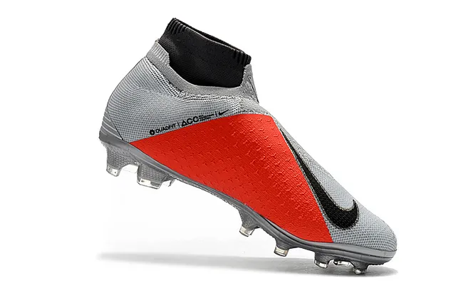 Nike Phantom VSN Cinza Preto Colar de Meia Perfurado Flyknit Superior Sapatos de Futebol para Campo Firme 3