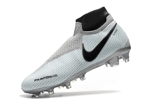Nike Phantom VSN Cinza Preto Colar de Meia Perfurado Flyknit Superior Sapatos de Futebol para Campo Firme 4