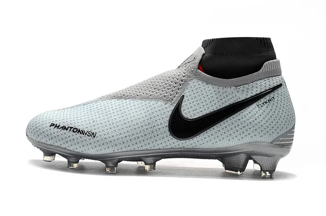 Nike Phantom VSN Cinza Preto Colar de Meia Perfurado Flyknit Superior Sapatos de Futebol para Campo Firme 5