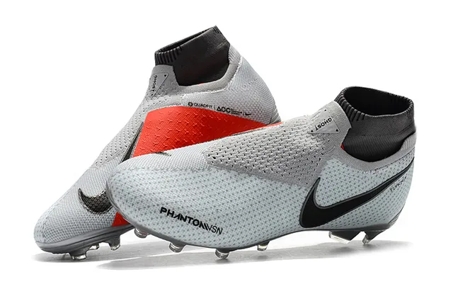 Nike Phantom VSN Cinza Preto Colar de Meia Perfurado Flyknit Superior Sapatos de Futebol para Campo Firme 7