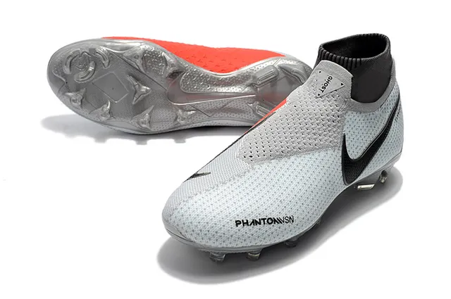 Nike Phantom VSN Cinza Preto Colar de Meia Perfurado Flyknit Superior Sapatos de Futebol para Campo Firme 8