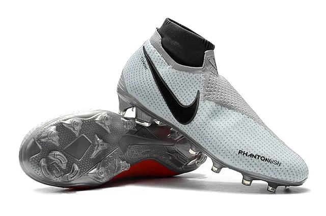 Nike Phantom VSN Cinza Preto Colar de Meia Perfurado Flyknit Superior Sapatos de Futebol para Campo Firme 9