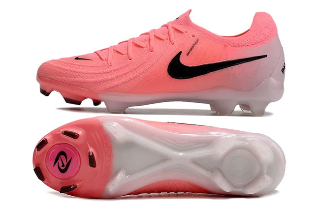 Nike Sapatos de futebol com upper de malha rosa e preto, gola do tipo meia, para gramado firme 6