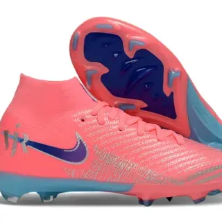 Nike chuteiras rosa e azul, upper em malha alta, gola de meia, para terreno firme