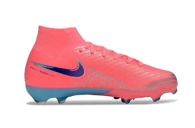 Nike chaussures de football rose et bleu, empeigne en maille haute, col de chaussette, terrain ferme 5
