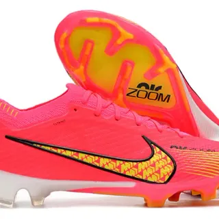 Nike Pink Yellow Neon Knit Upper Geometric Swoosh Overlay Firm-Ground Soccer Shoes