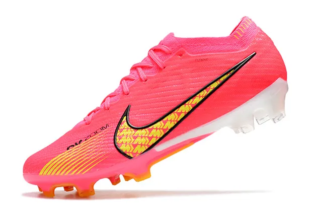 Nike 粉色黄色霓虹针织鞋面几何 Swoosh 覆盖 人工草地足球鞋 4