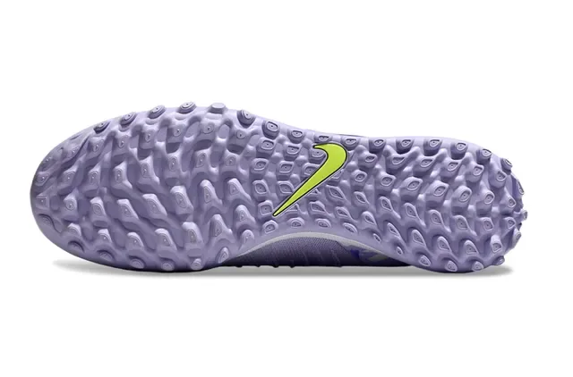 Nike Zapatos de fútbol turf morado y amarillo alto con parte superior de punto y cuello de calcetín 6