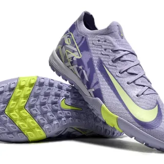 Nike Chaussures de football turf avec upper tricoté violet et jaune, col bas
