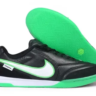 Nike Tiempo Black Green Low-Top Synthetic Leather Upper Indoor Soccer Shoes