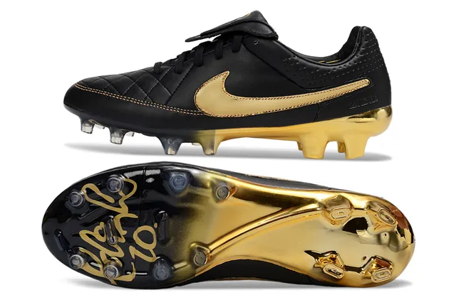 Nike Tiempo Legend Branco e Dourado campo firme Sapatos de Futebol 7