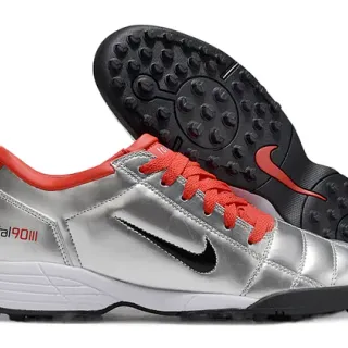 Nike Total 90 III Prata e Vermelho Sapatos de Futebol Turf
