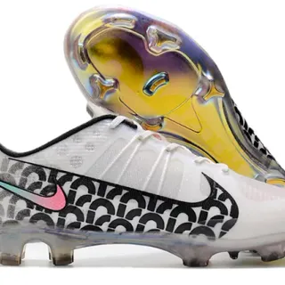 Nike White Black Low-Cut Lace-Up Synthetic Mesh Upper Firm-Ground Soccer Shoes
