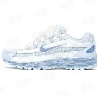 Nike أبيض أزرق شبكي وصناعي متداخل البناء شفاف موجي Air Unit كعب وسط أحذية أسلوب حياة