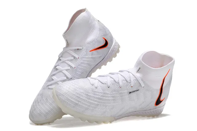 Nike Blanc Orange Tricoté Ajustement Chaussette Haut Col Turf Chaussures de Football 2